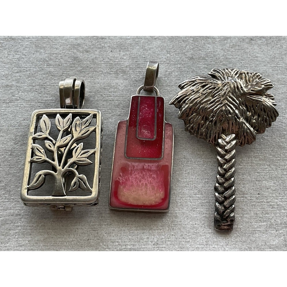 925 Sterling Silver Pendant Lot Of 3 Palm Tree Silpada Family Tree Vintage Estat